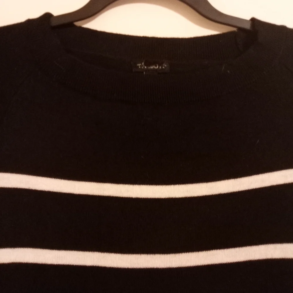 Preppy Black Sweater With White Stripes Size Medium By Talbots - Picture 3 of 4